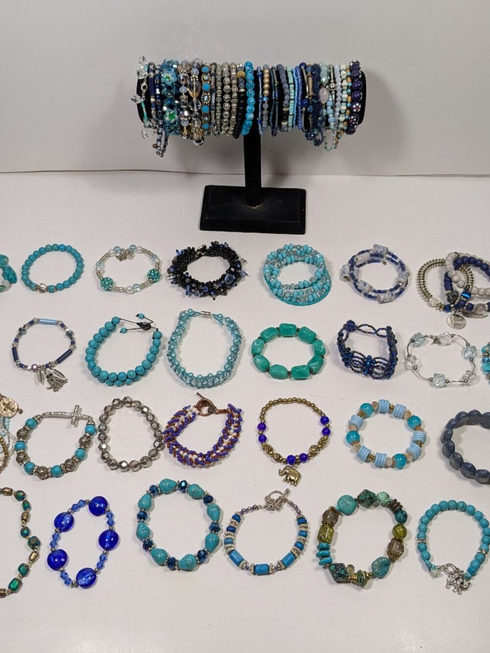 Blue Beaded Bracelet Lot 67 Fashion Jewelry Ready to Wear Variety Styles Colors